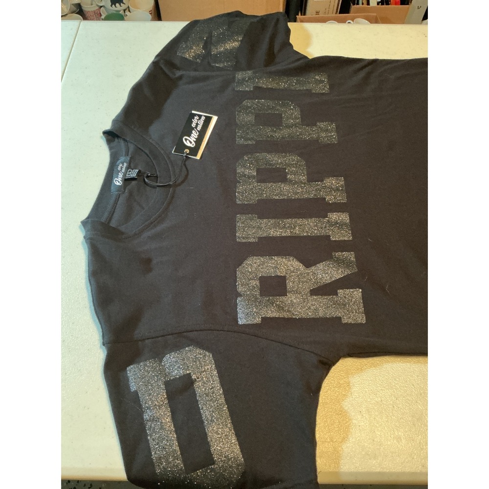 One Color Nation Mens Drippin Glitter Graphic T-Shirt Black Silver King Large - Picture 4 of 11